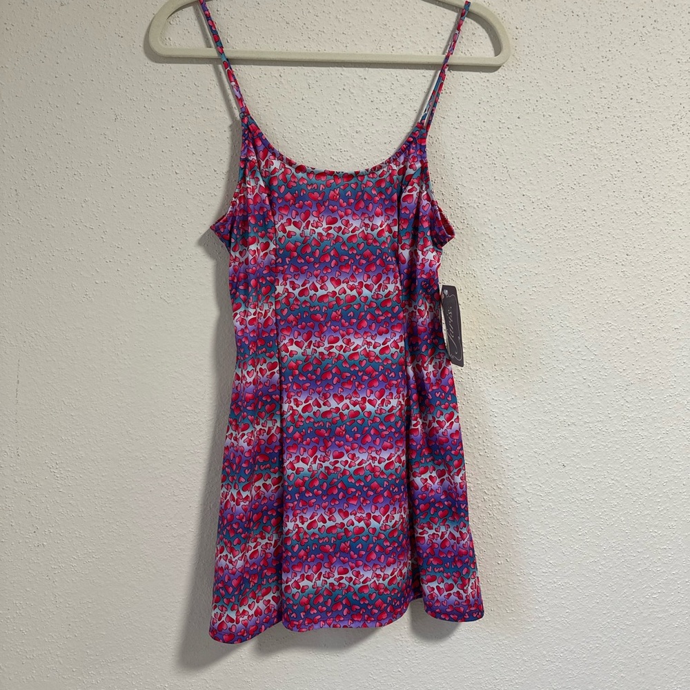 New Red & Pink Candy Hearts Decorated Chemise Sexy Valentine Dress Lingerie Med.